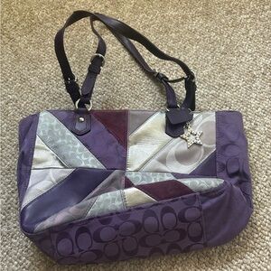 Coach Purple and Silver Patchwork Shoulder Bag